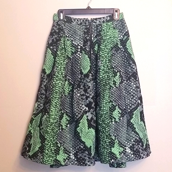Pink Tartan Snake Print Midi Skirt Black Green 2 - Picture 4 of 7